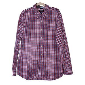 Nautica A Bit Trimmer Red/White/Blue Plaid‎ Button-up Shirt Size XXL